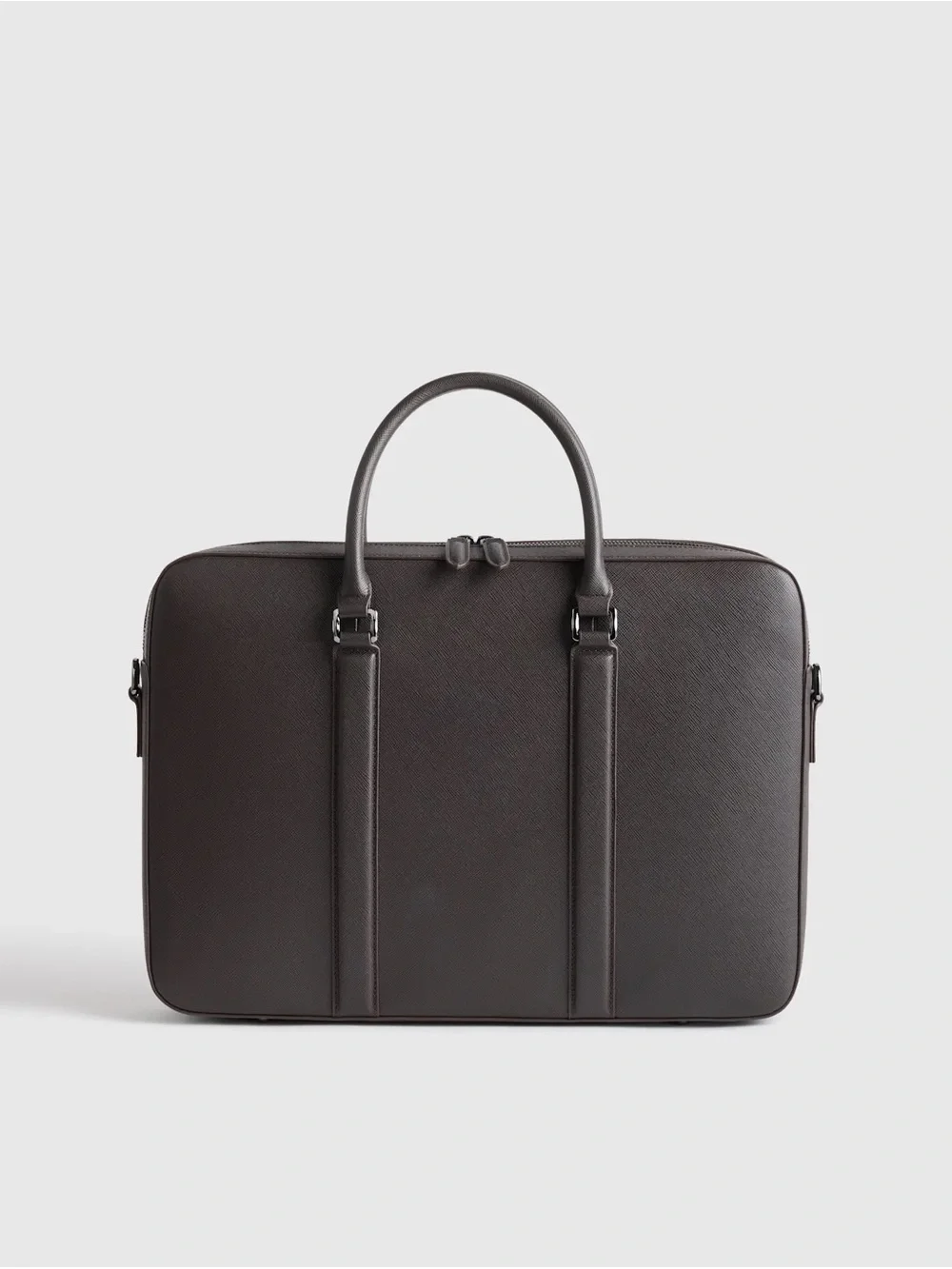 Saffiano Leather Briefcase - Dark Brown